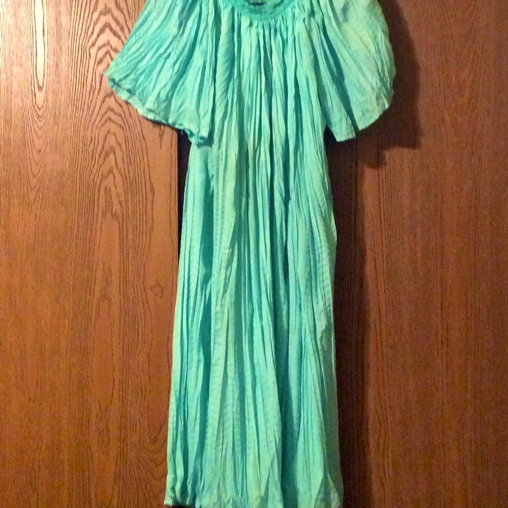 Angel slv Midi dress Flared Full sweep! 0S Crochet Top NWOT Vtg Crinkle Pleated+